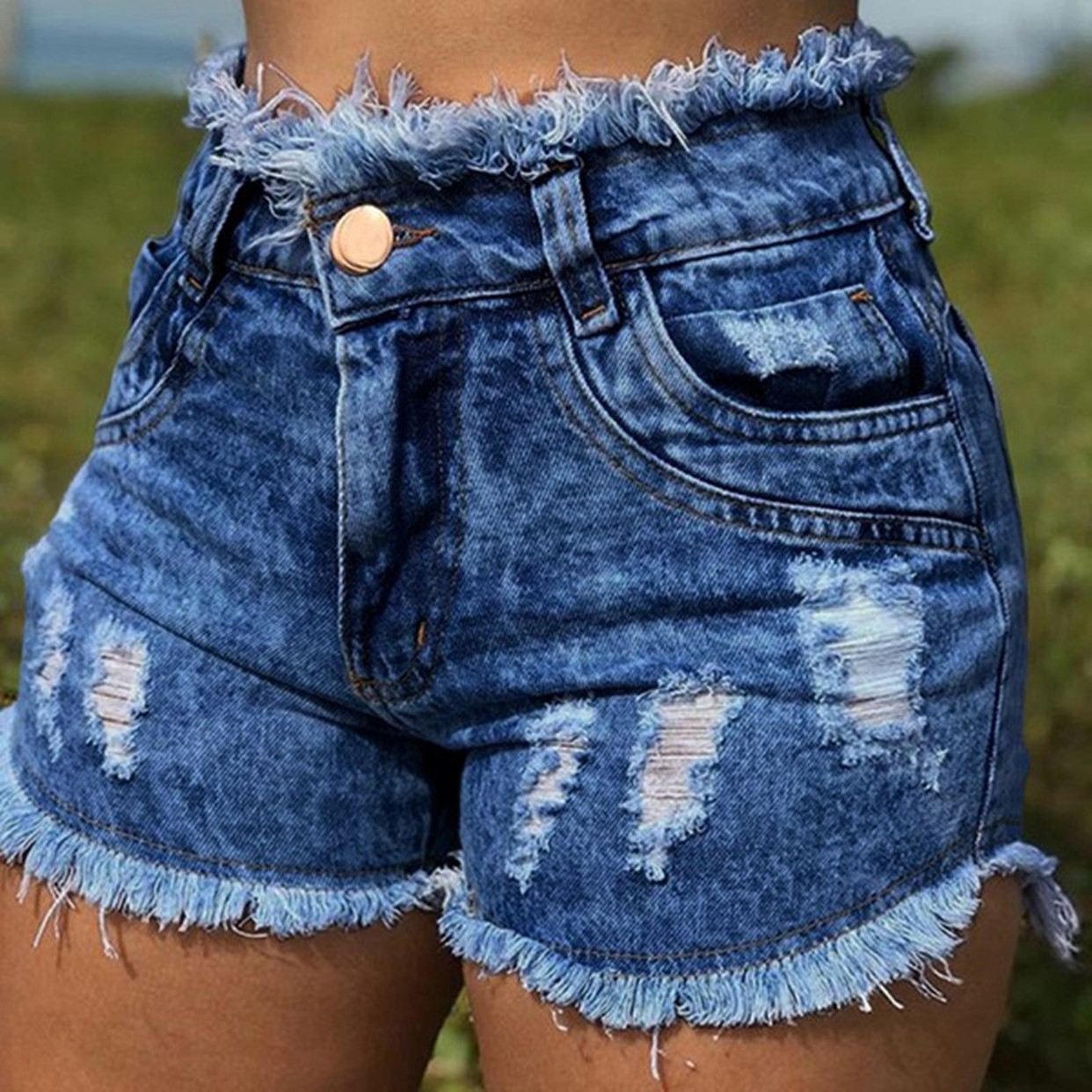 SZ60211-3 High Waist Broken Holes Chic Denim Shorts